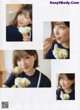 A collage of photos of a girl eating an ice cream cone.